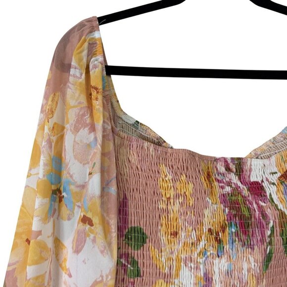 Flying Tomato Floral Smocked Romantic Puffed Dramatic Sleeve Blouse Size L - Picture 8 of 13